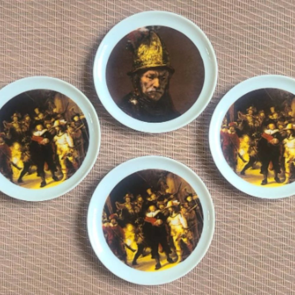 4 Bareuther Waldsassen Bavaria Germany Rembrandt Coaster Pin Dish/Night Watch